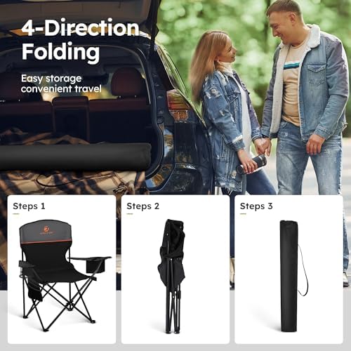 ALPHA CAMP Camping Chair 2 Pack Portable Chair with 3-Can Cooler Folding Chair with Side Pocket and Cup Holder, Collapsible for Camping, Tailgates, Beach, Fishing and Sports,2PC - Image 8