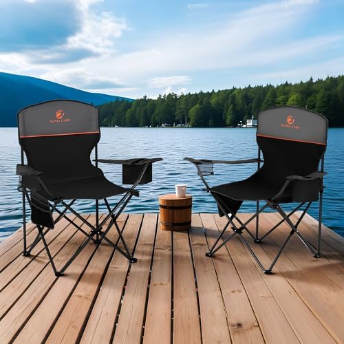ALPHA CAMP Camping Chair 2 Pack Portable Chair with 3-Can Cooler Folding Chair with Side Pocket and Cup Holder, Collapsible for Camping, Tailgates, Beach, Fishing and Sports,2PC - Image 2