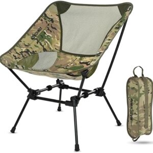 MARCHWAY Ultralight Folding Camping Chair, Heavy Duty Portable Compact for Outdoor Camp, Travel, Beach, Picnic, Festival, Hiking, Lightweight Backpacking (Camo)