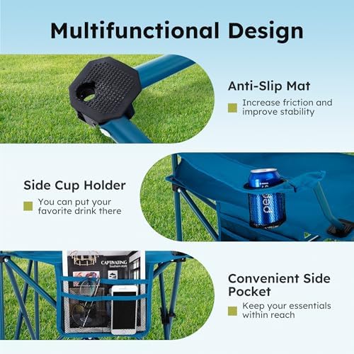 ALPHA CAMP Camping Chair 2 Pack Portable Chair with 3-Can Cooler Folding Chair with Side Pocket and Cup Holder, Collapsible for Camping, Tailgates, Beach, Fishing and Sports,2PC - Image 7