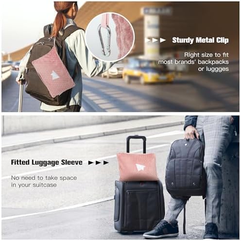 Plush & Plaid 2-Pack Travel Blanket Airplane Compact with Bag, Mid-Weight Soft Throw Blanket Pillow for Long/Short Flight, Portable Packable with Luggage Sleeve and Backpack Clip, 40x65, Pink - Image 4