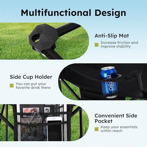 ALPHA CAMP Camping Chair 2 Pack Portable Chair with 3-Can Cooler Folding Chair with Side Pocket and Cup Holder, Collapsible for Camping, Tailgates, Beach, Fishing and Sports,2PC - Image 7
