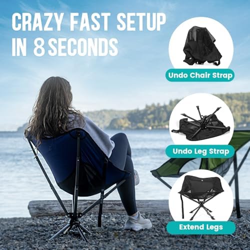 Swivel Portable Chair - Small Compact Collapsible Folding Chairs for Adults, Setup in 8 Seconds, Lightweight Outdoor Backpack Chair for Camping, Travel, Hiking, Beach, Support 300 LBS - Image 4
