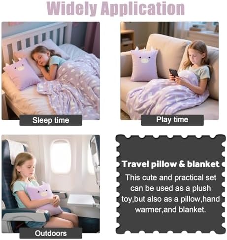 3-in-1 Kids Travel Blanket and Pillow Set, Snuggle Pillow with Hand Warmer, 40x60 inches Unicorn Blanket for Girls Compact, Perfect for Travel, Camping, Home and Office - Image 7