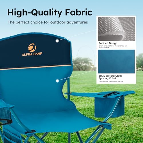 ALPHA CAMP Camping Chair 2 Pack Portable Chair with 3-Can Cooler Folding Chair with Side Pocket and Cup Holder, Collapsible for Camping, Tailgates, Beach, Fishing and Sports,2PC - Image 4