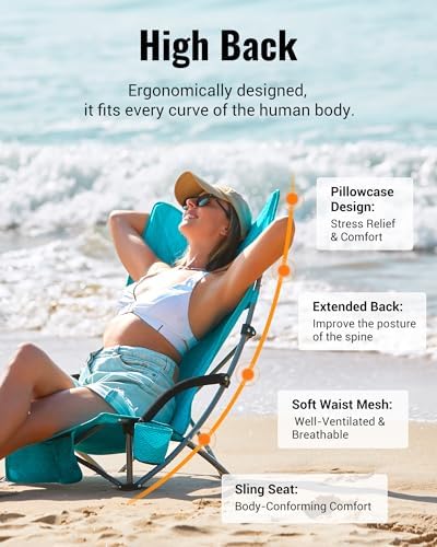 KingCamp Low Beach Chairs, Portable Folding Chair for Adults Extra Wide Ergonomic High Back Seat 300lbs Heavy Duty Lightweight Oversized Gear with Carry Bag for Outdoor Lawn Camping Picnic - Image 3
