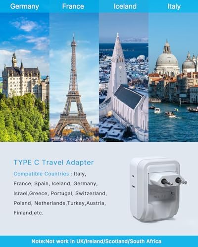 2 Pack European Travel Plug Adapter, VINTAR Foldable International Power Adapter with 4 AC Outlets 3 USB Ports(2 USB C), Type C Adaptor Charger for US to Most of Europe EU Italy Spain France Iceland - Image 3