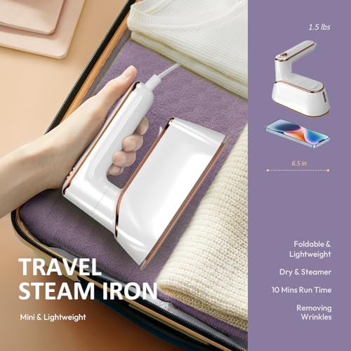 Travel Steamer, Premium Travel Steamer for Clothes Portable in Travel Mini Size, 1300W Efficient Fast-Heating Travel Iron Mini with Steam, Delicate Iron Steamer Excellent for Trip (White) - Image 4
