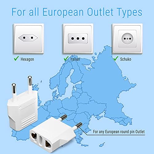 4 Pack European Travel Plug Adapter, Unidapt US to Europe Plug Adapter, European Adapter Type C Pin Adaptor, Outlet Converter America USA to Europe Italy Spain Germany France EU, Power Plug, White - Image 3