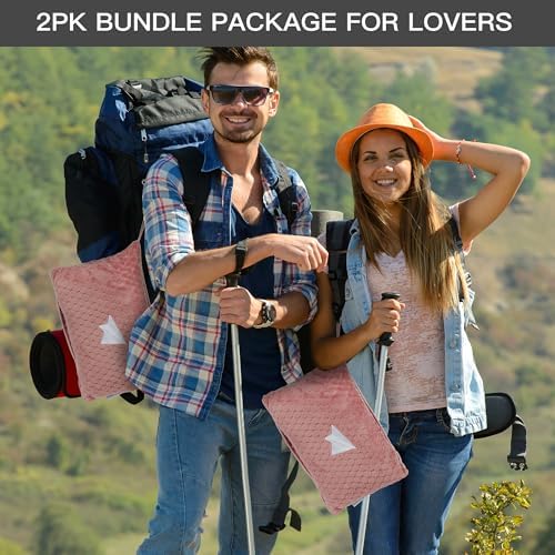 Plush & Plaid 2-Pack Travel Blanket Airplane Compact with Bag, Mid-Weight Soft Throw Blanket Pillow for Long/Short Flight, Portable Packable with Luggage Sleeve and Backpack Clip, 40x65, Pink - Image 7